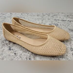Beige Mesh Ballet Rhinstone Flats